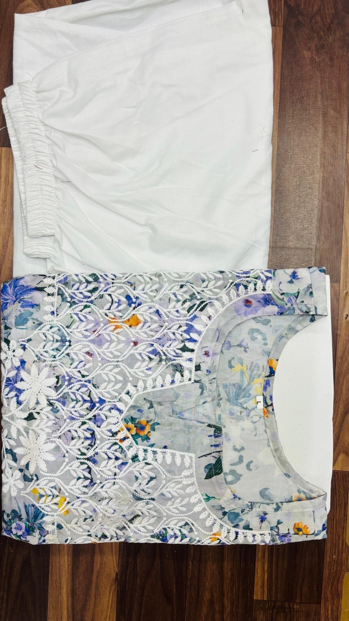 chikankariofficial 38 / blue Heavy Cotton With Digital Print Chikankari Embroidery Work Combo