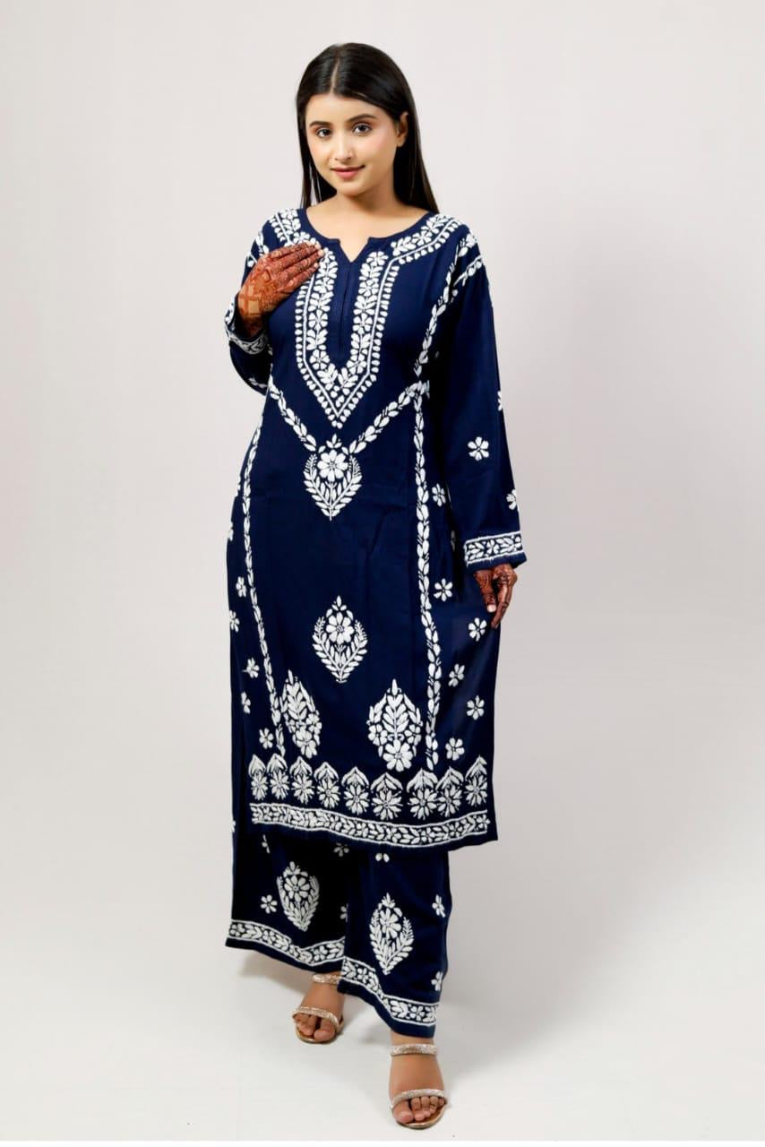 chikankariofficial 38 / navy blue Soft n silky Premium Reyon fabric Plazzo Set