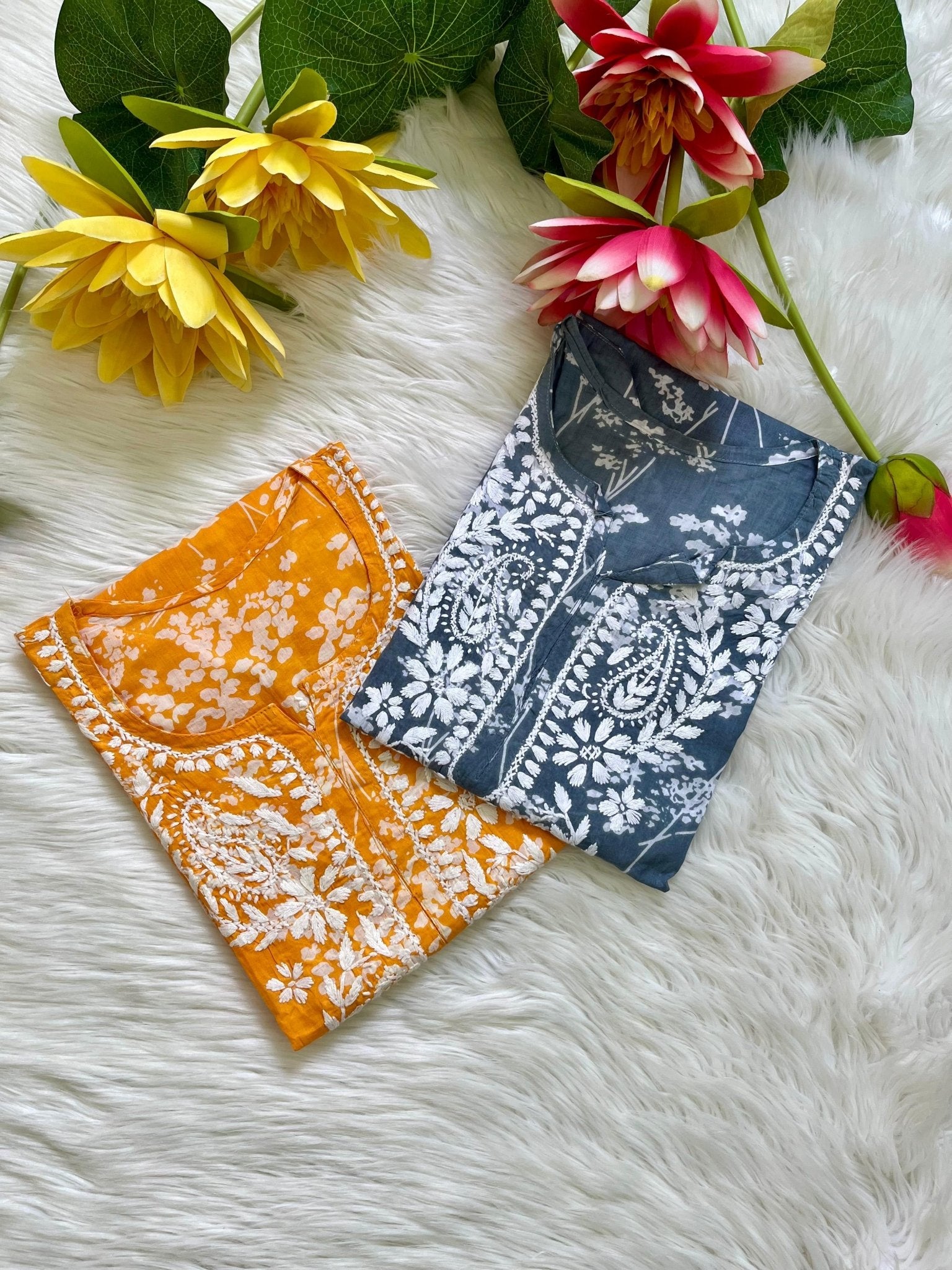 chikankariofficial 38 / peach Buy 1 Get 1 Free Lightweight Mul Chikan kurtis