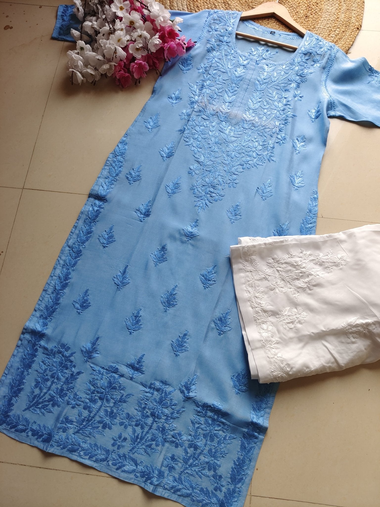 chikankariofficial 38 / sky blue Inayat Pastel Shade soft  chikankari kurtis