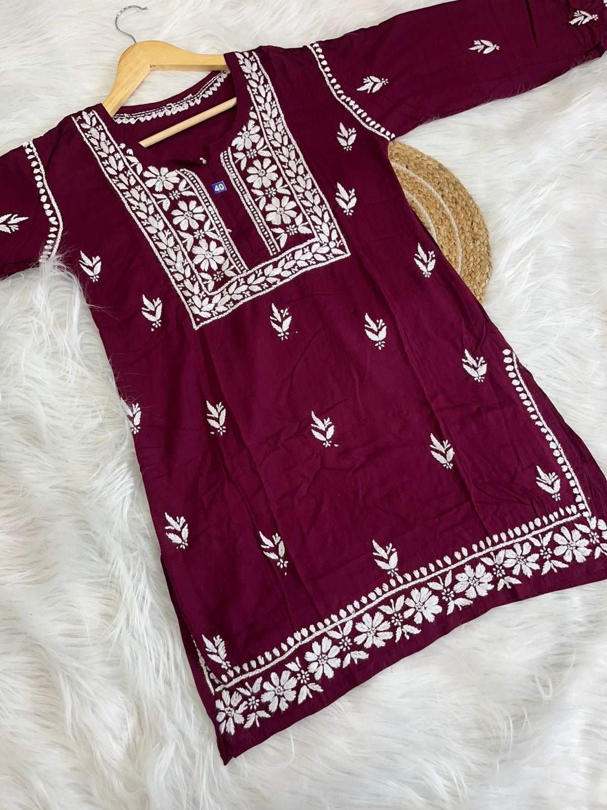 chikankariofficial 38 / wine Trendy Soft And Comfortable Modal Short Top