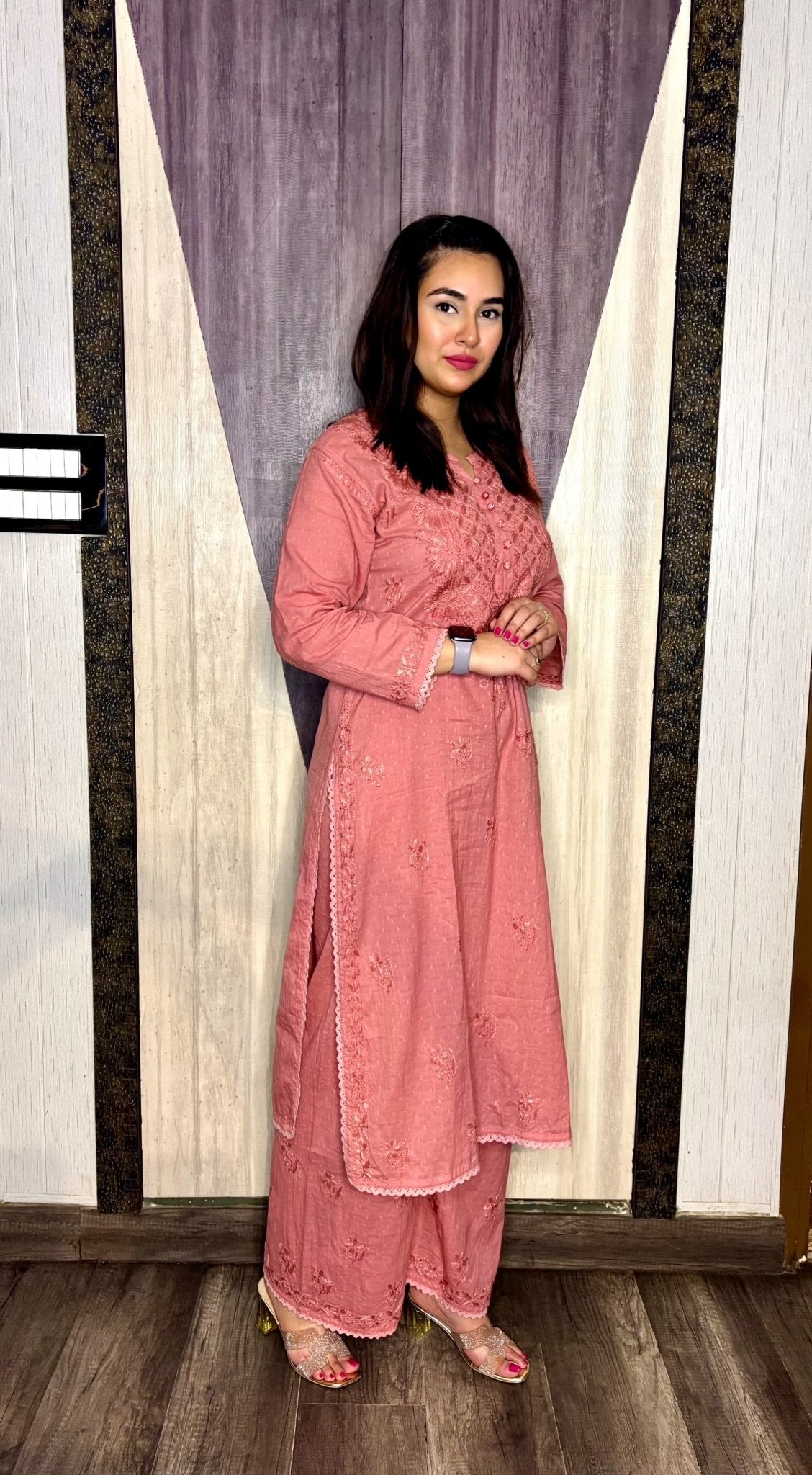 chikankariofficial Chikankari Dobby cotton Plazzo set