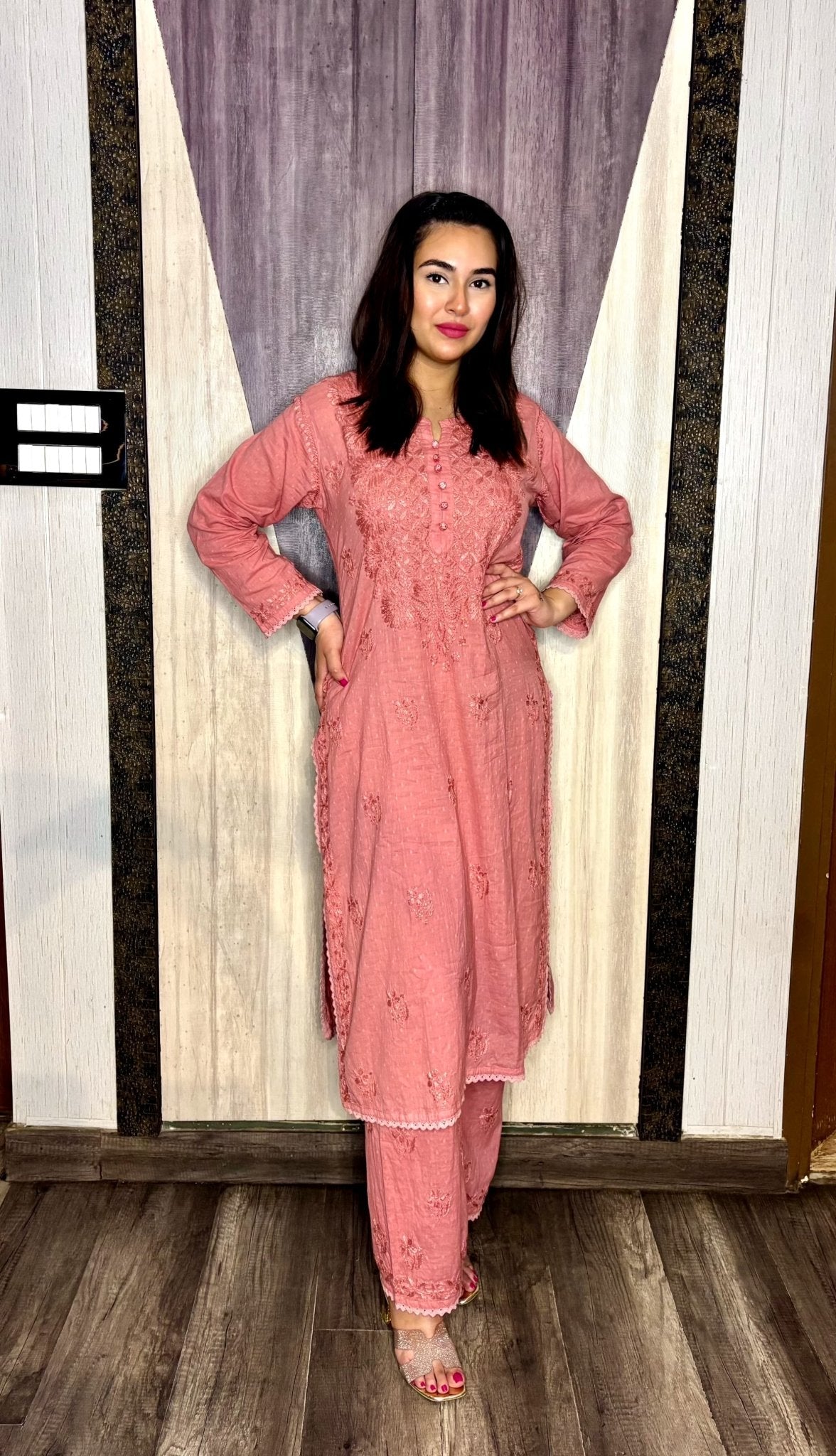 chikankariofficial Chikankari Dobby cotton Plazzo set