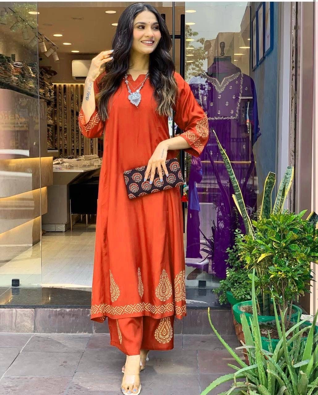 chikankariofficial Orange Kurta set