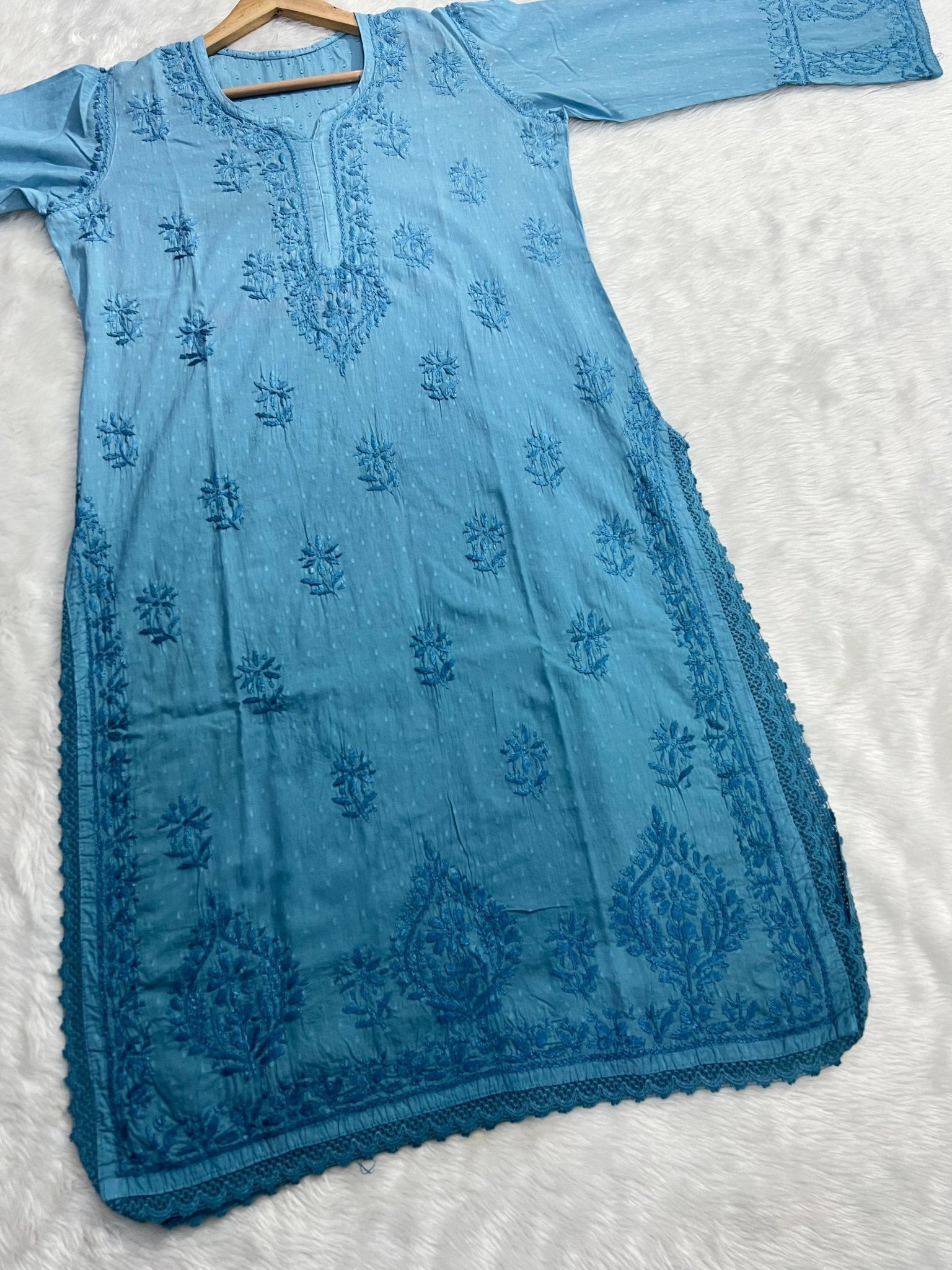 Dyeable Premium Ombre Shades Dobby Cotton with Crochet Border Tanya Special - chikankariofficial