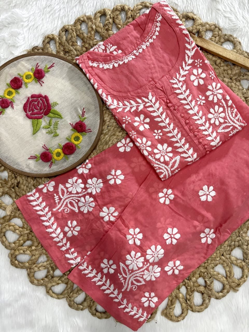 Exclusive DOBBY Nyra Cut kurti & pant in a combination of matching Set - chikankariofficial