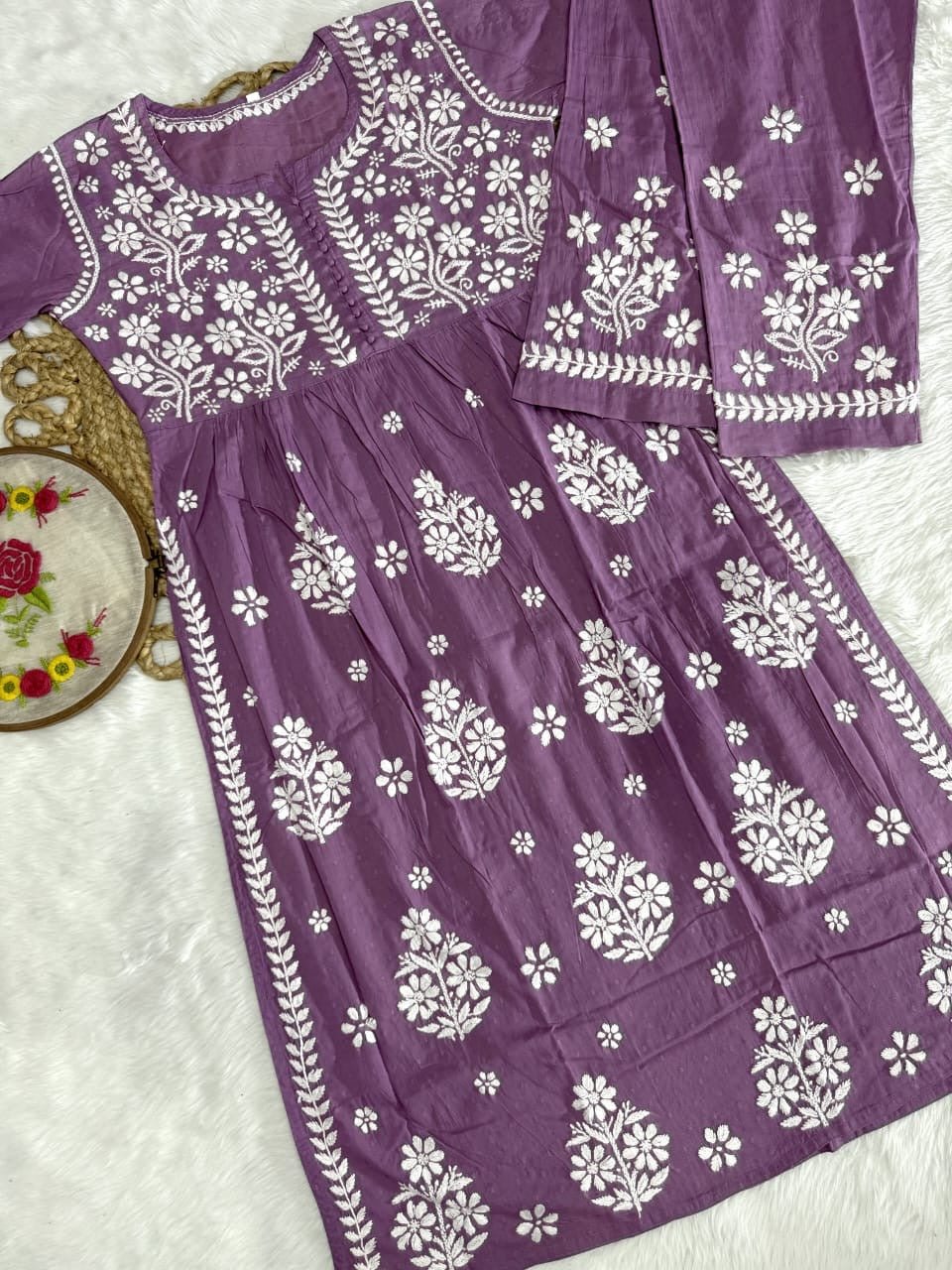 Exclusive DOBBY Nyra Cut kurti & pant in a combination of matching Set - chikankariofficial