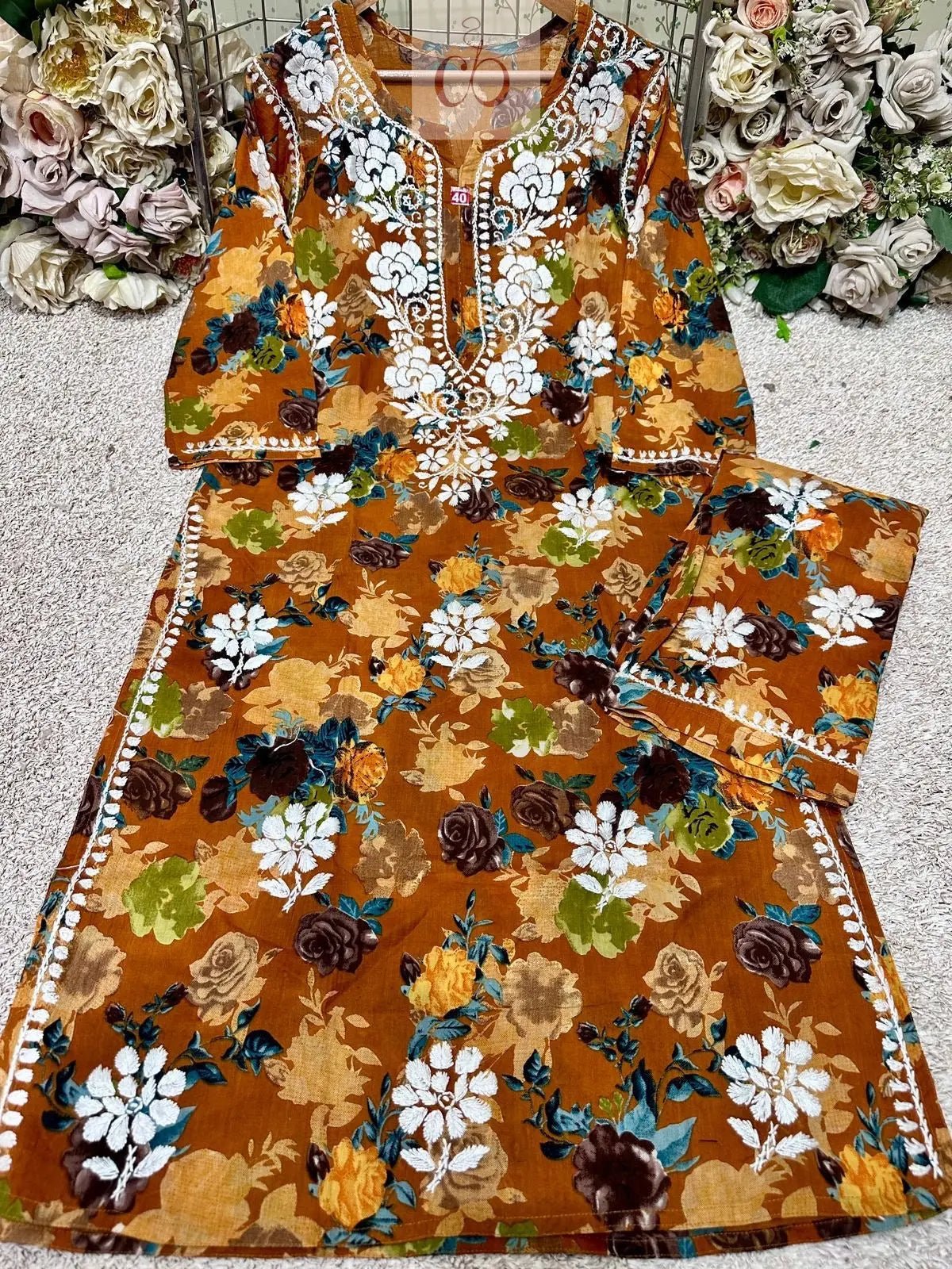 Floral Printed Mul Mul Plazo Set - chikankariofficial