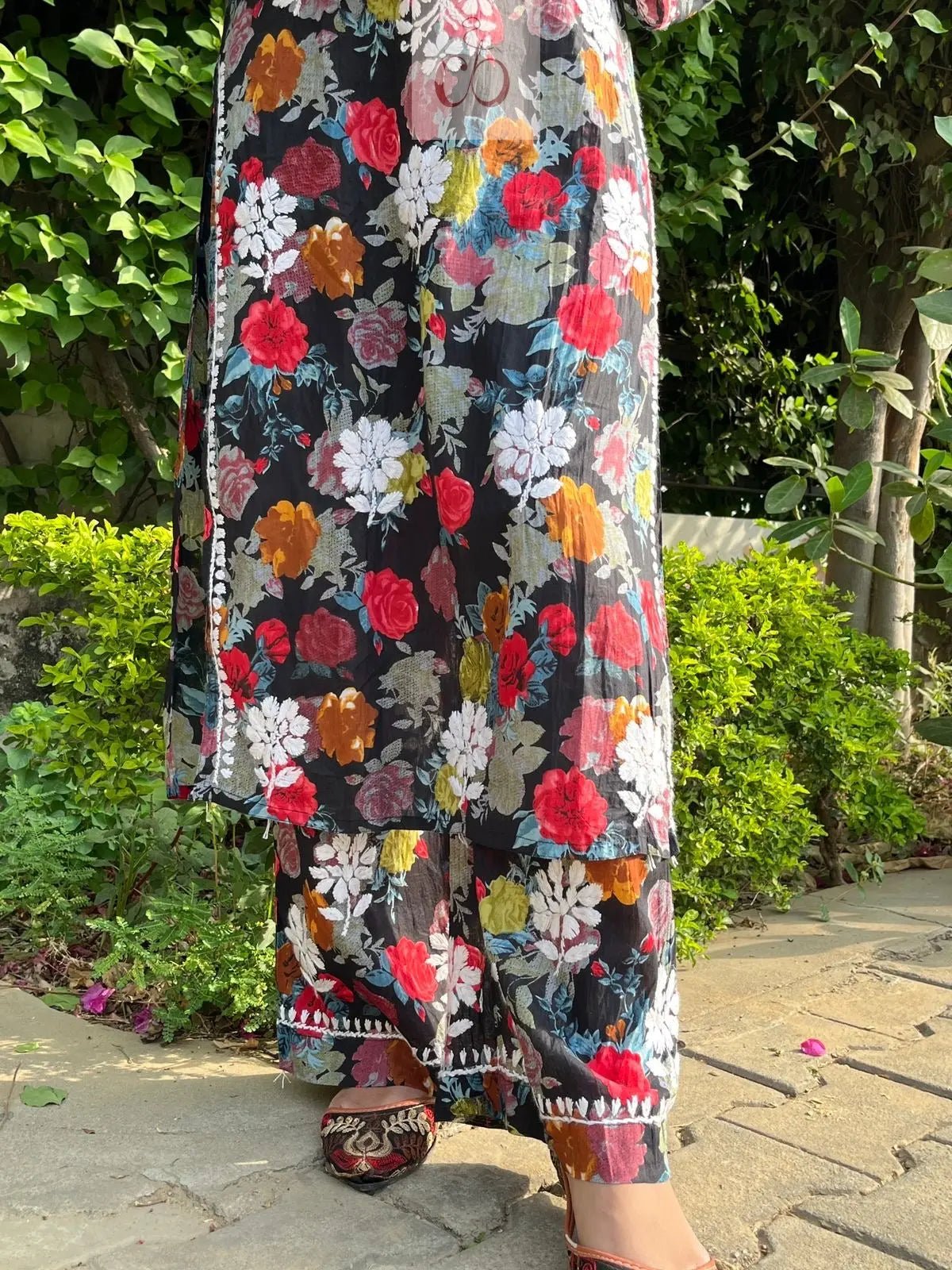 Floral Printed Mul Mul Plazo Set - chikankariofficial