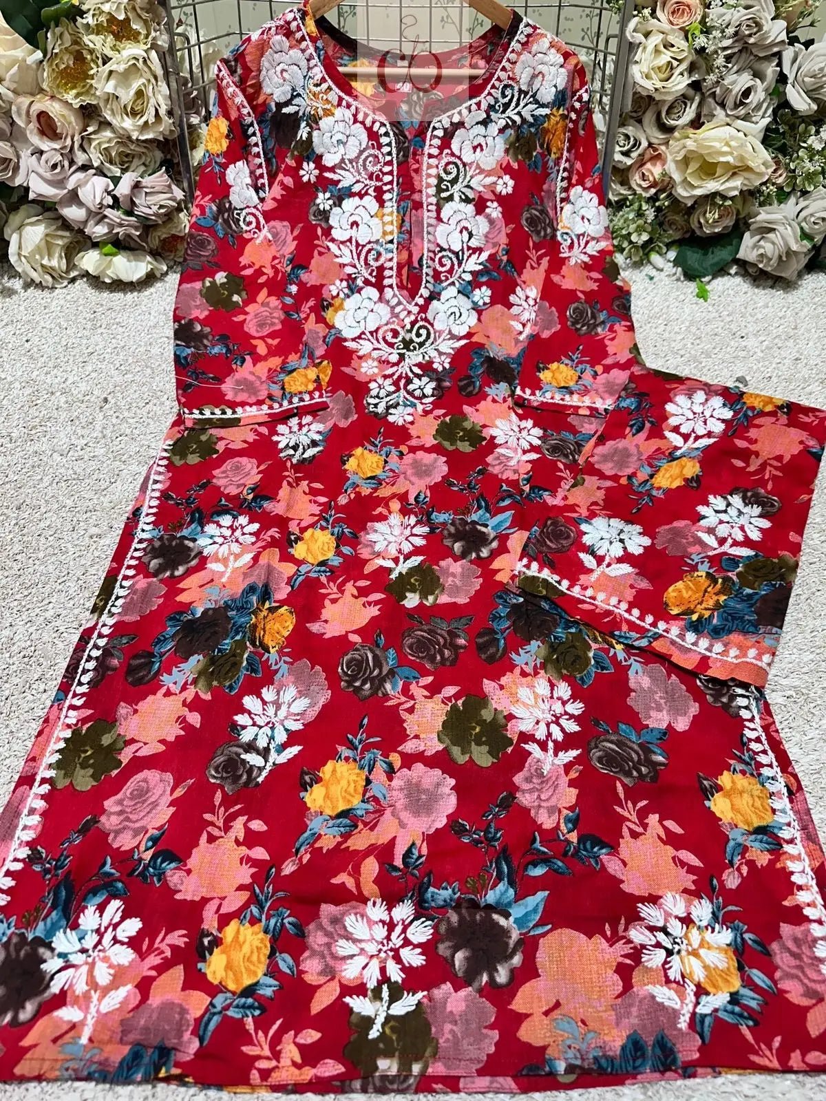 Floral Printed Mul Mul Plazo Set - chikankariofficial
