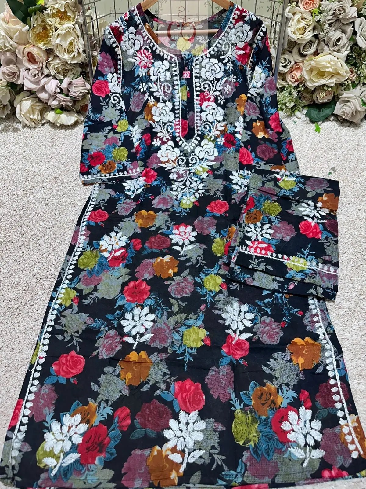 Floral Printed Mul Mul Plazo Set - chikankariofficial