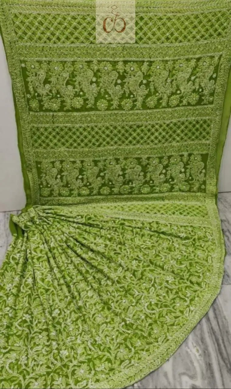 Full Jaal Georgette Saree All over Work Finest Finishing With Blouse - chikankariofficial