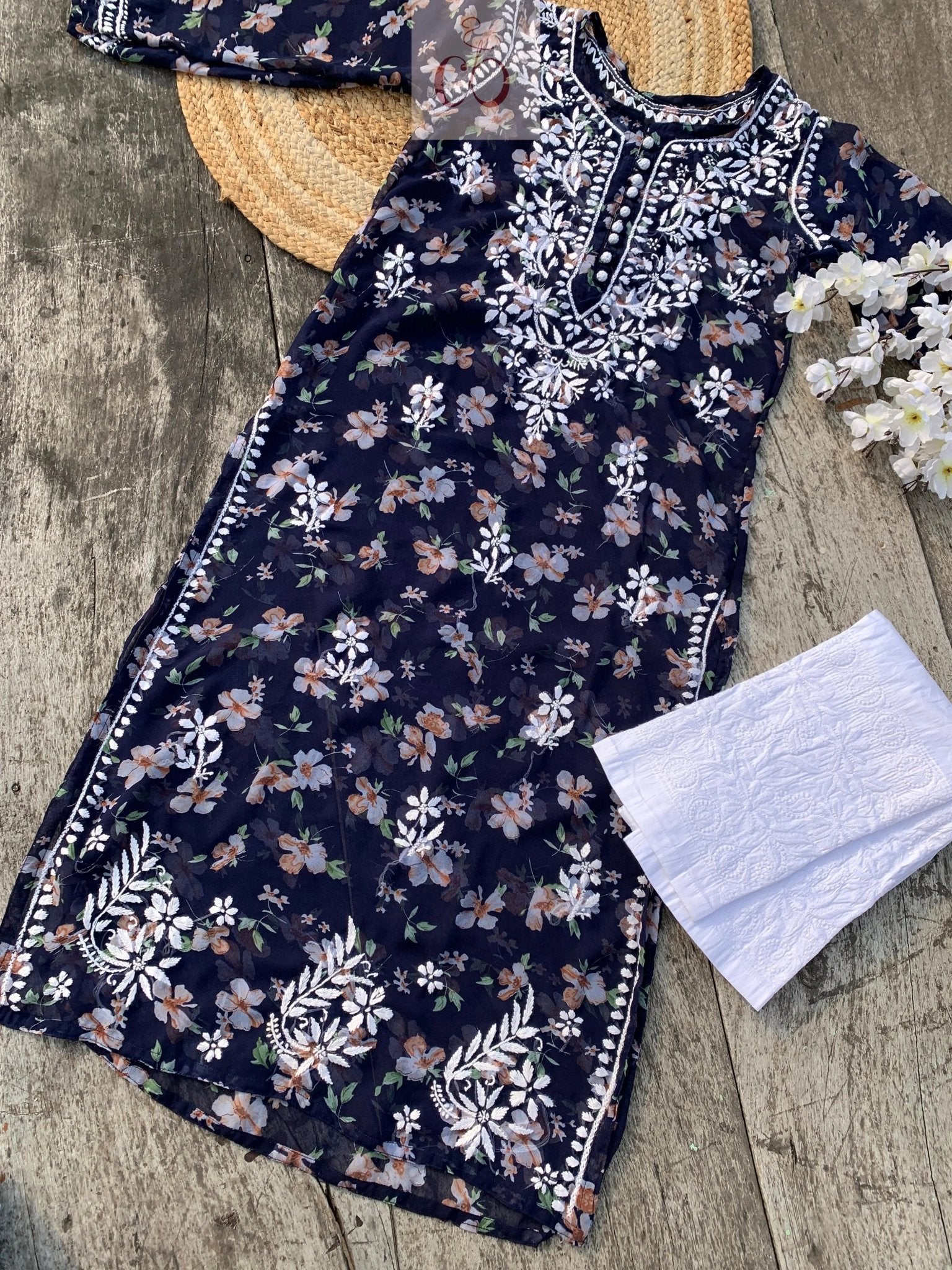 Georgette long Printed Kurti With inner - chikankariofficial