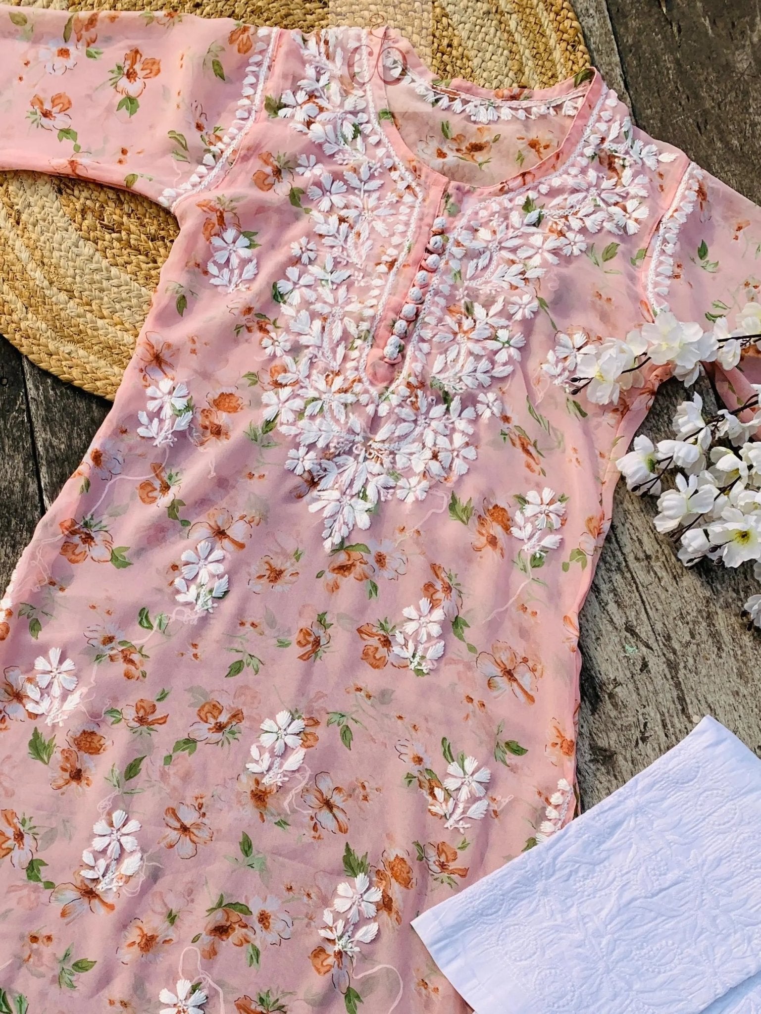 Georgette long Printed Kurti With inner - chikankariofficial