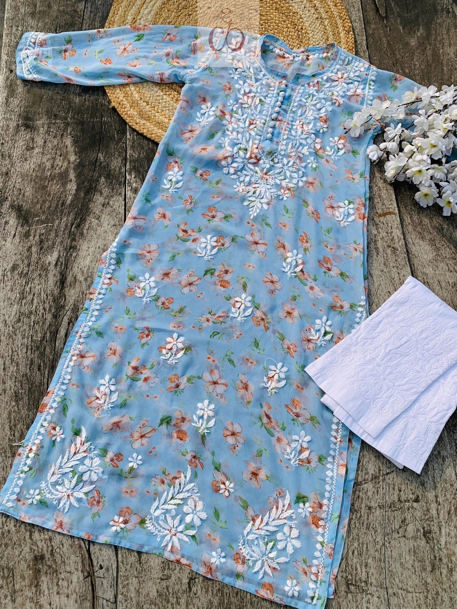 Georgette long Printed Kurti With inner - chikankariofficial