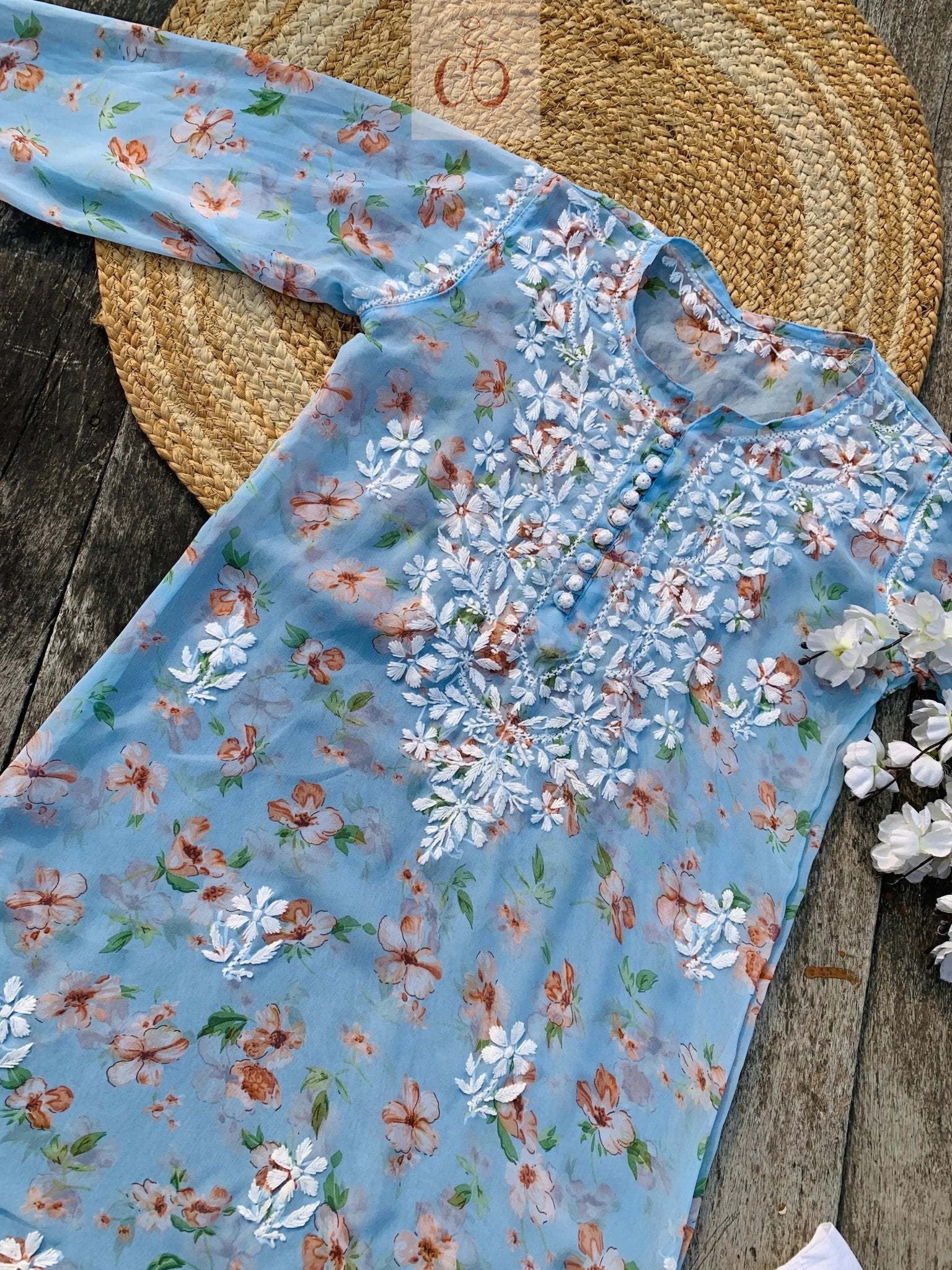 Georgette long Printed Kurti With inner - chikankariofficial