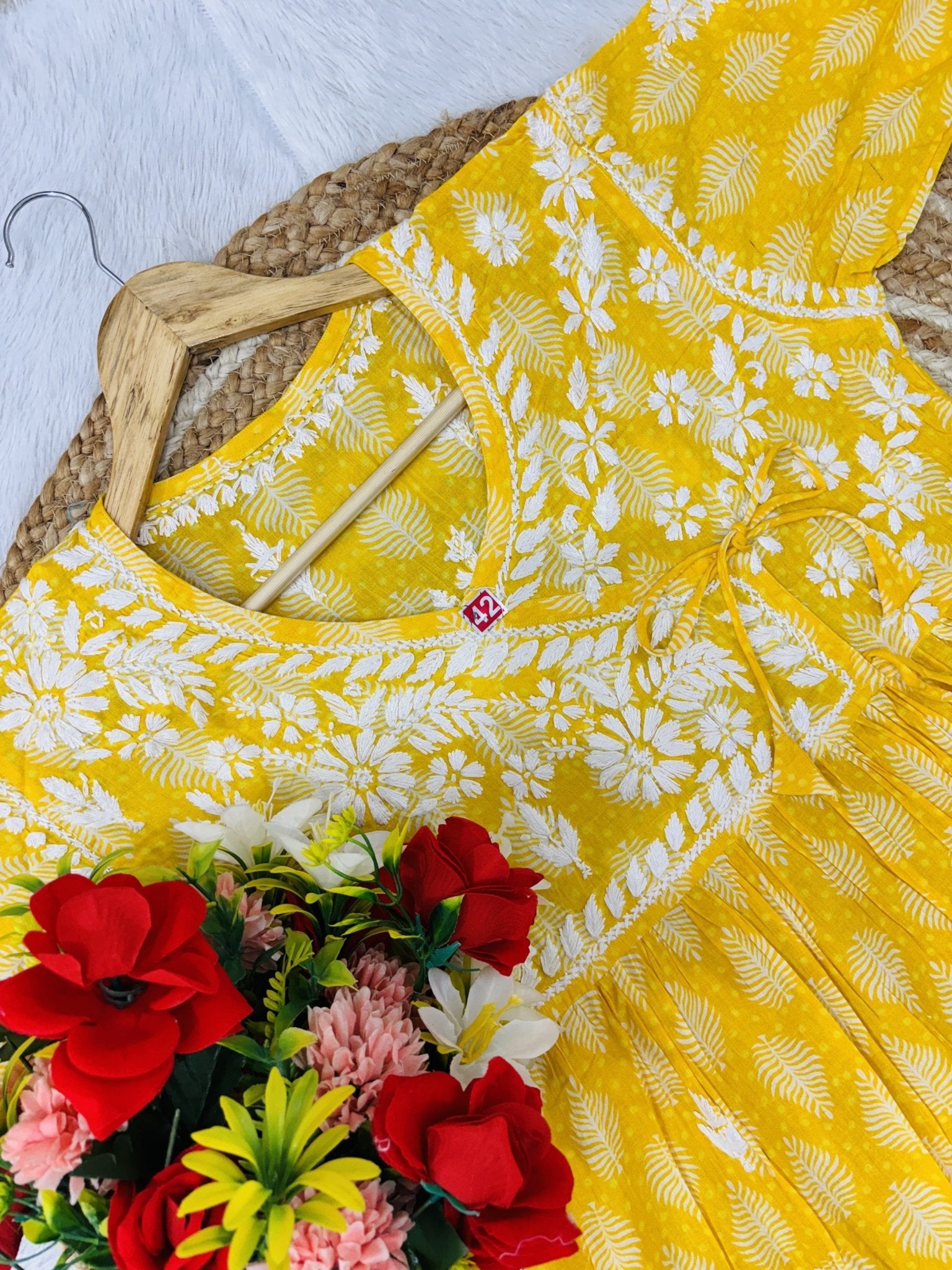 Ghas patti hand work Angrakha Gown - chikankariofficial