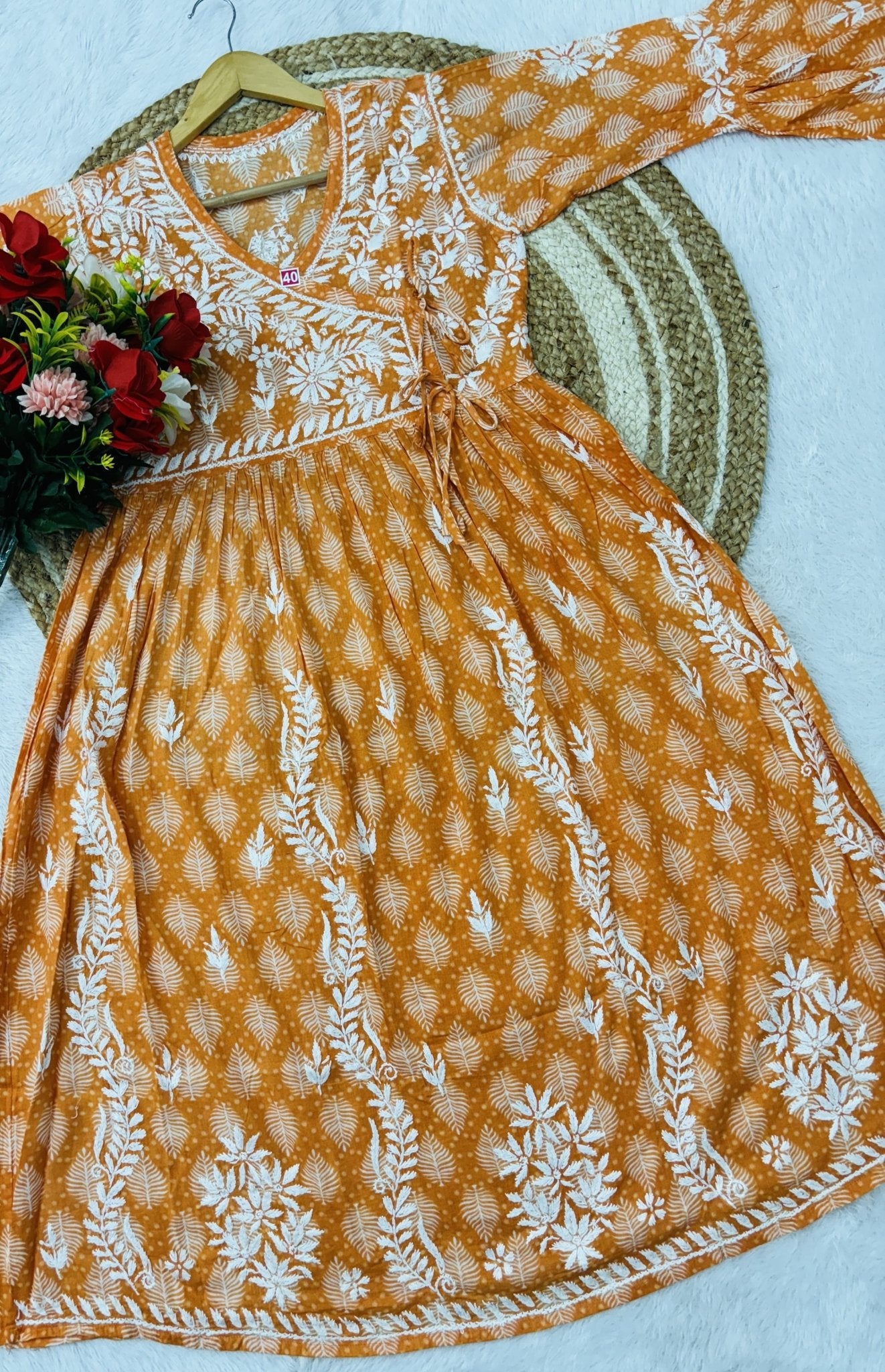 Ghas patti hand work Angrakha Gown - chikankariofficial