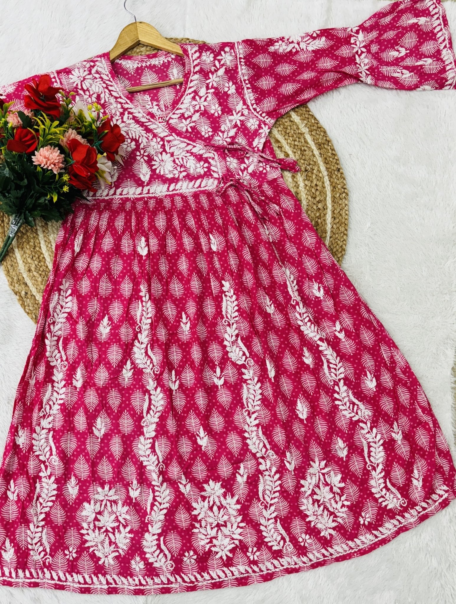 Ghas patti hand work Angrakha Gown - chikankariofficial