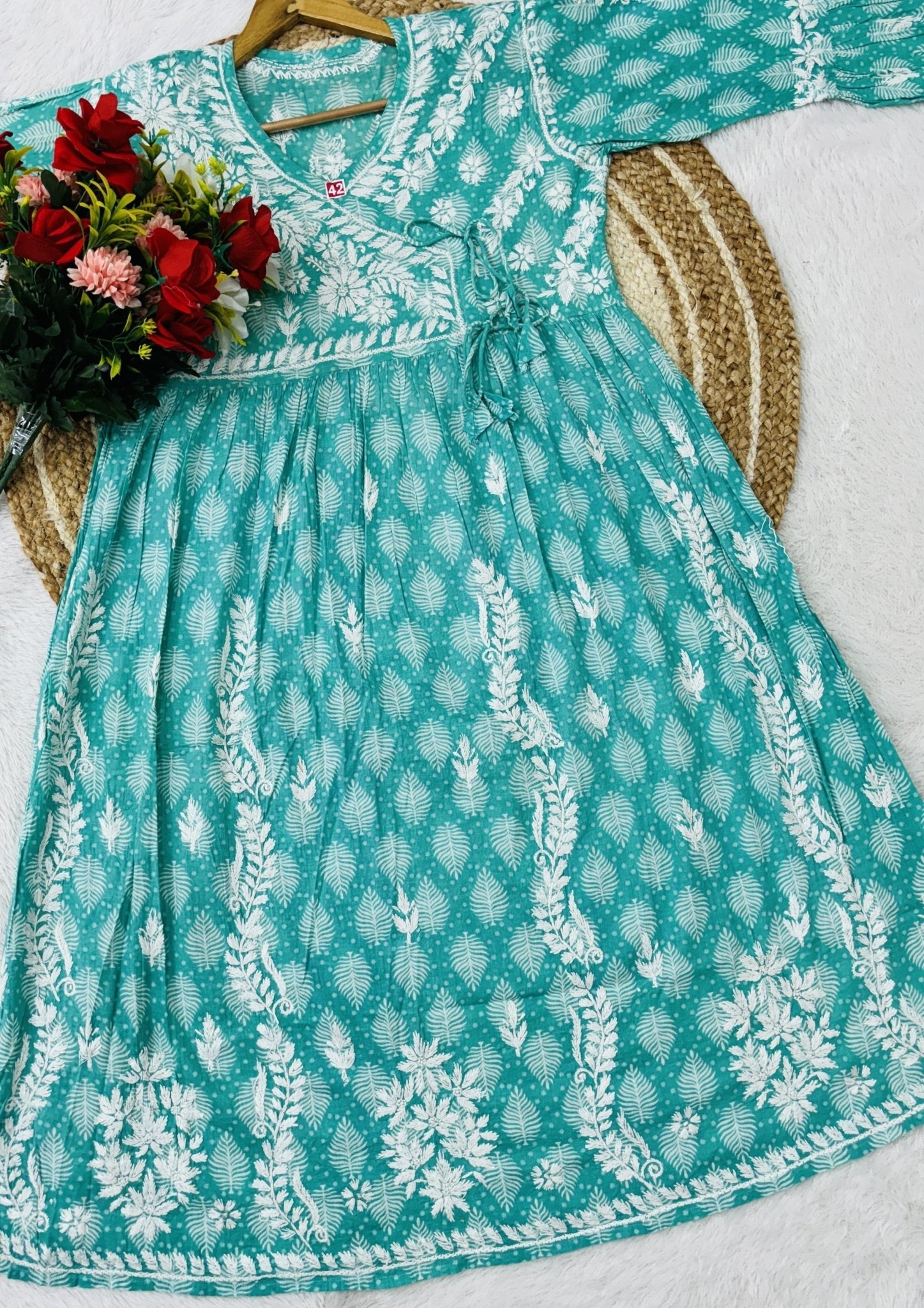 Ghas patti hand work Angrakha Gown - chikankariofficial