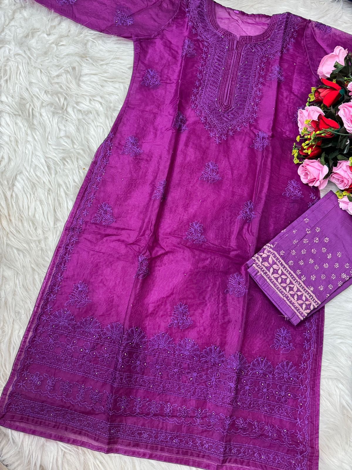 HALDI /MEHENDI PARTYWEAR SPECIAL Bakhiya work Organza With inner Combo - chikankariofficial