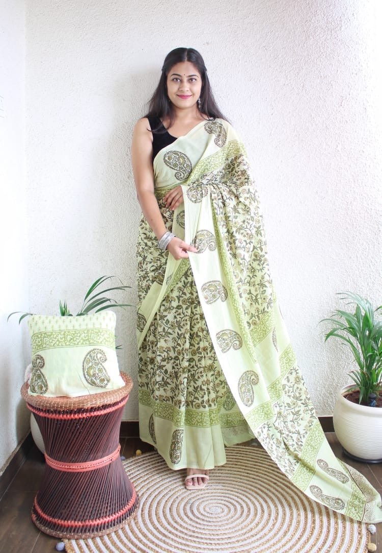Hand Block Printed Saree - chikankariofficial