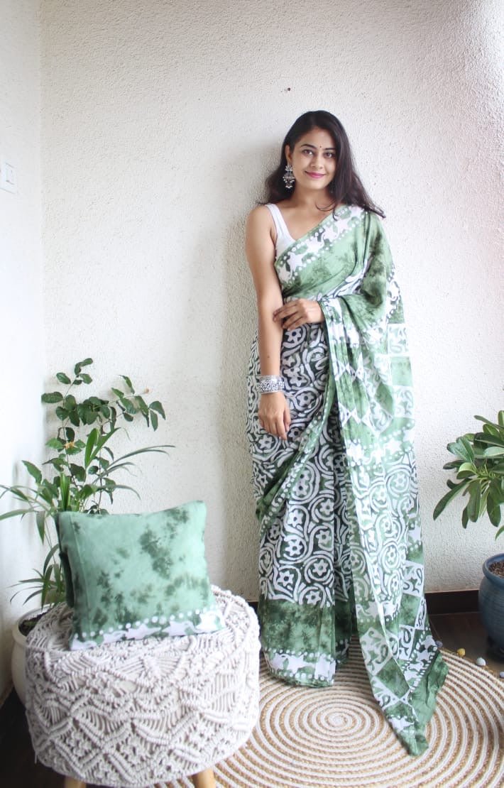 Hand Block Printed Saree - chikankariofficial