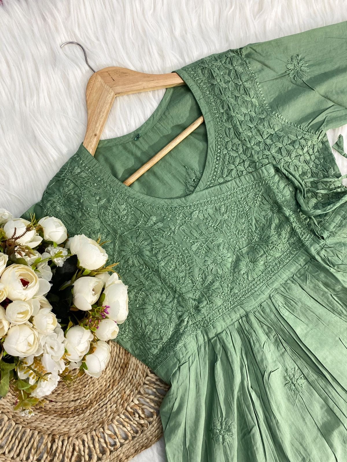 Handcrafted Mul Fancy dori Short Top - chikankariofficial