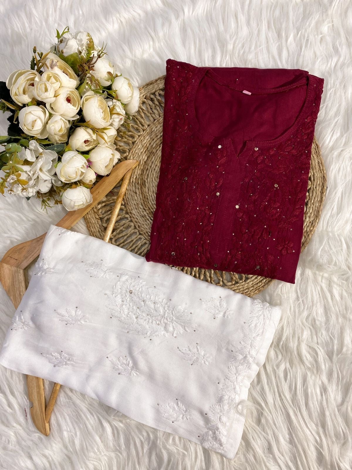 Handcrafted Rayon Muqaish Dyed Chikankari Kurtis - chikankariofficial