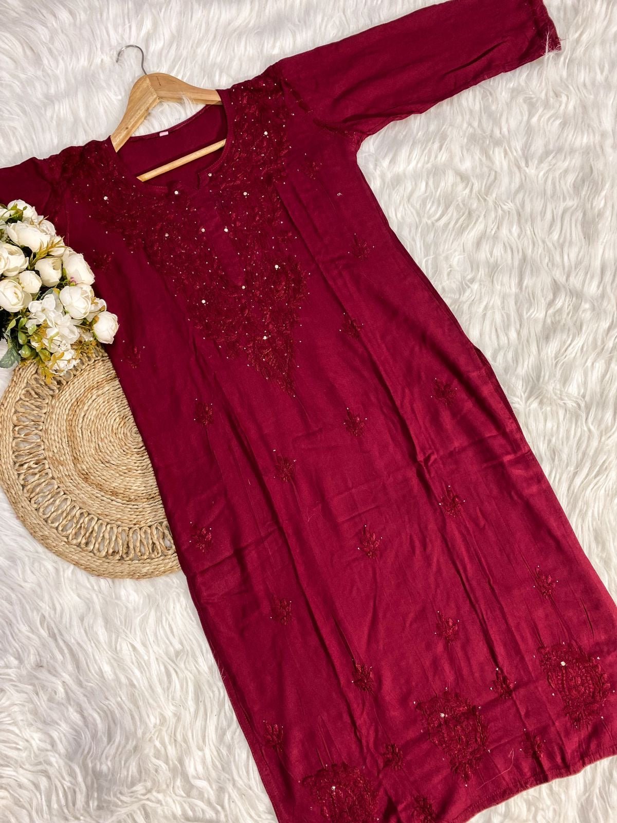 Handcrafted Rayon Muqaish Dyed Chikankari Kurtis - chikankariofficial