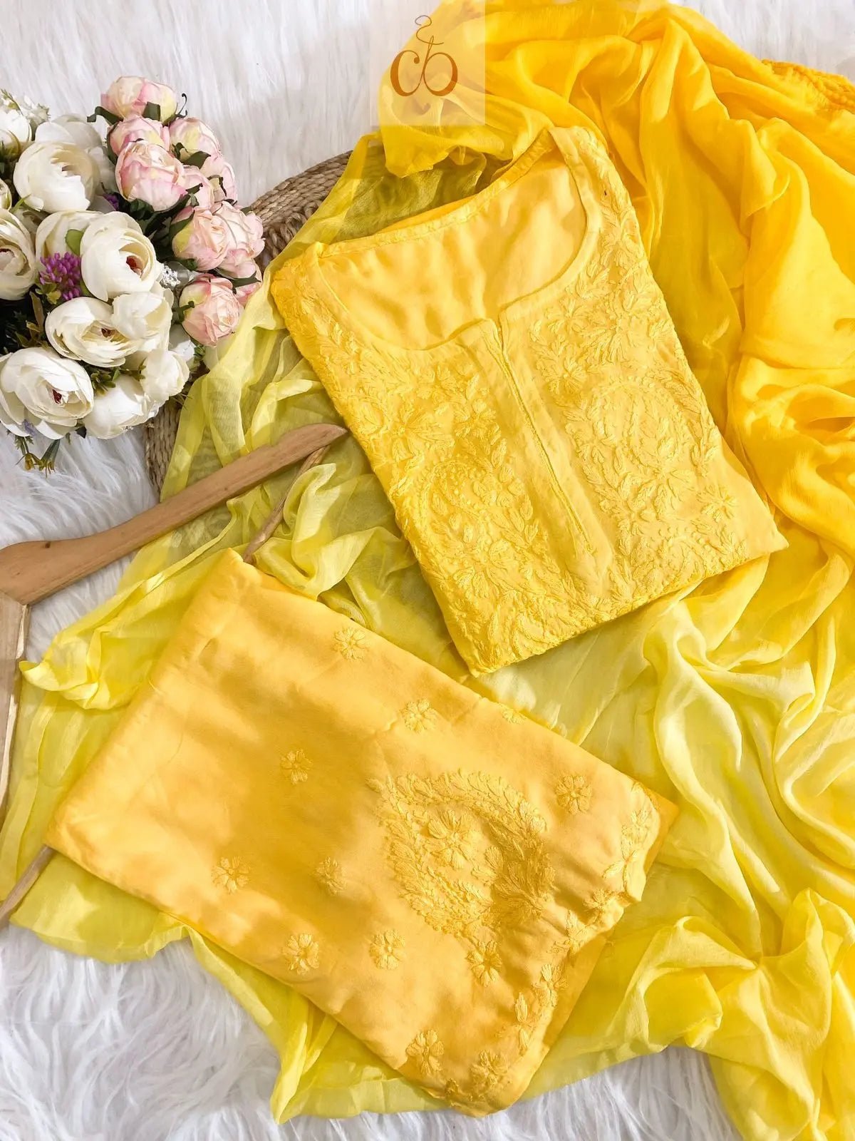 Handcrafted Soft Rayon 3pc Ombre Set ( Summer Special ) - chikankariofficial