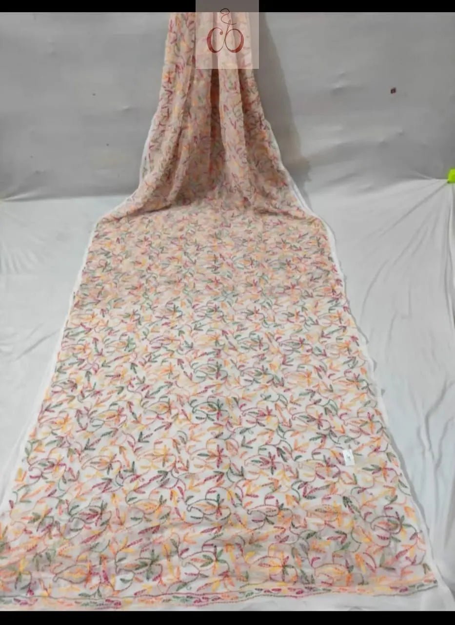 Handworked Chiffon Georgette Tepchi jaal thread Multicolor Saree With Blouse - chikankariofficial