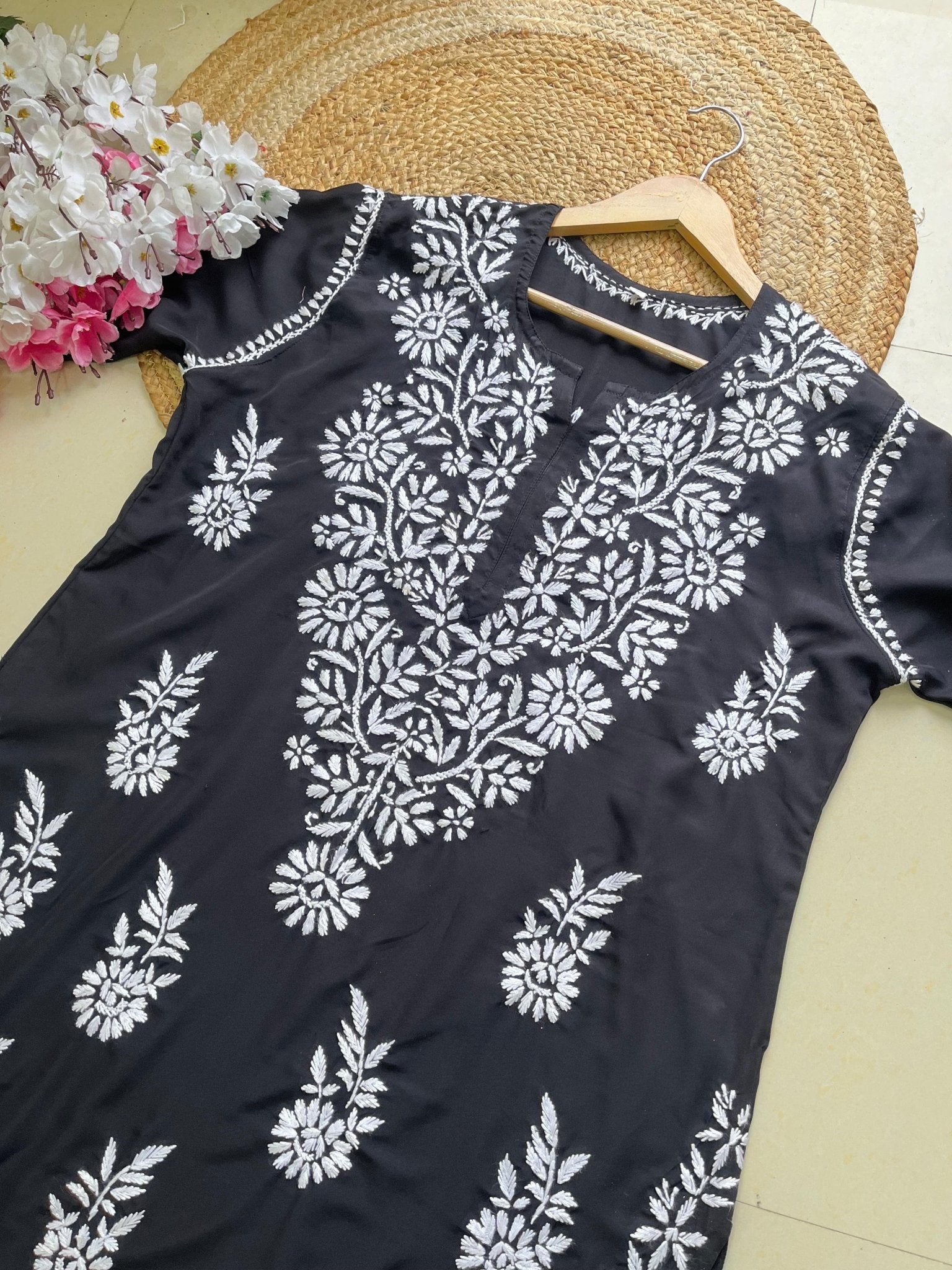 Modal Crape Embroidery Kurta - chikankariofficial
