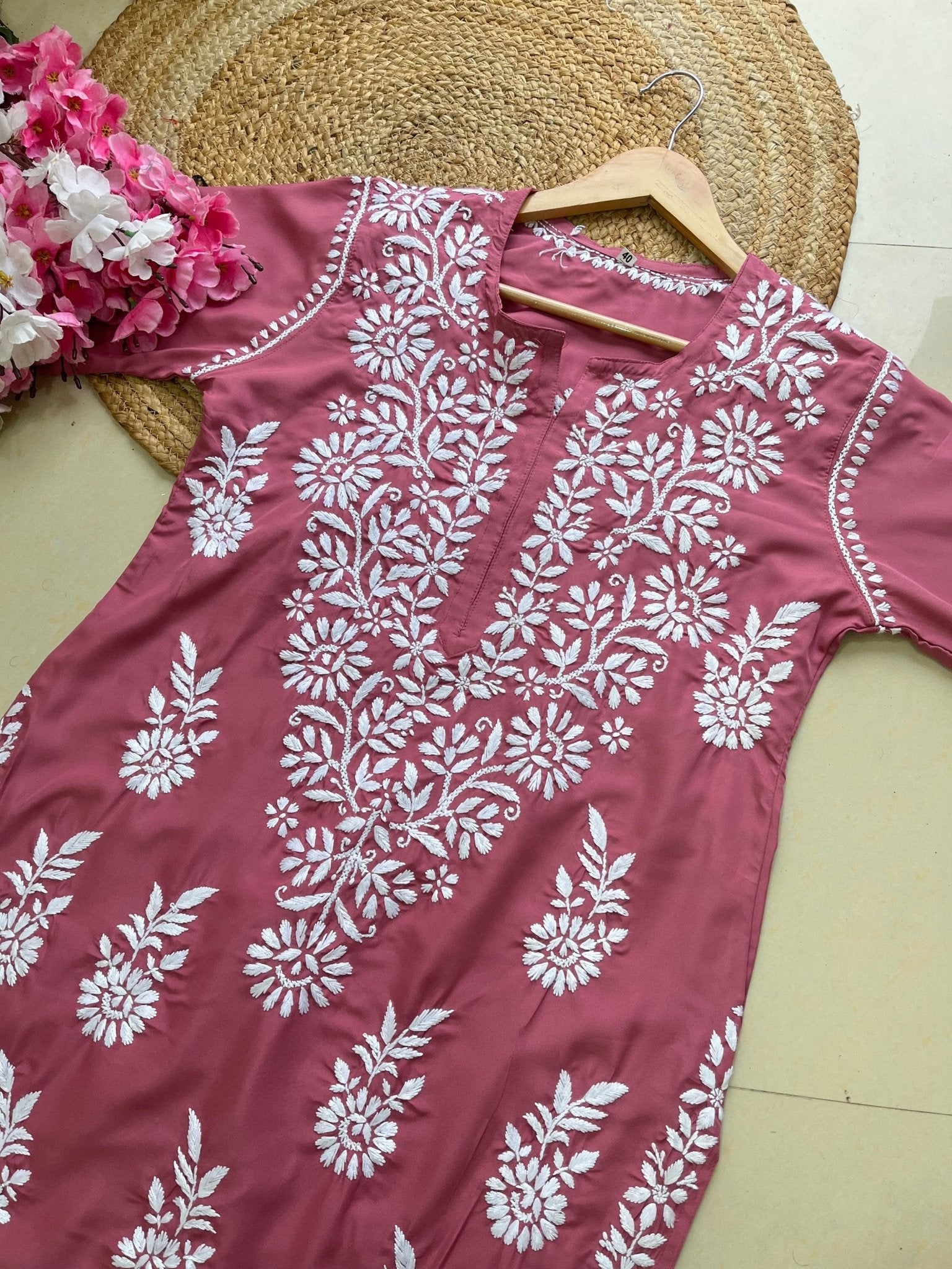 Modal Crape Embroidery Kurta - chikankariofficial