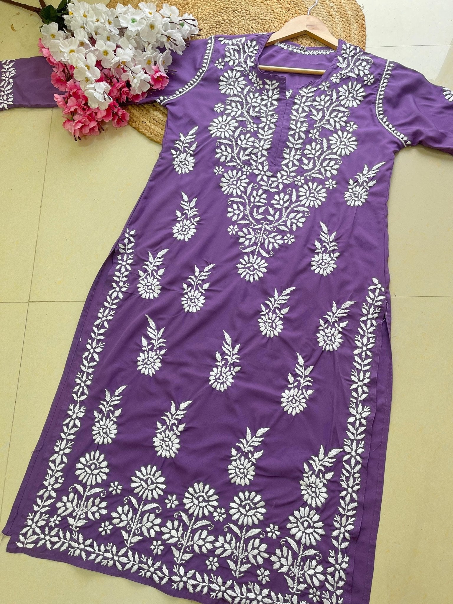 Modal Crape Embroidery Kurta - chikankariofficial