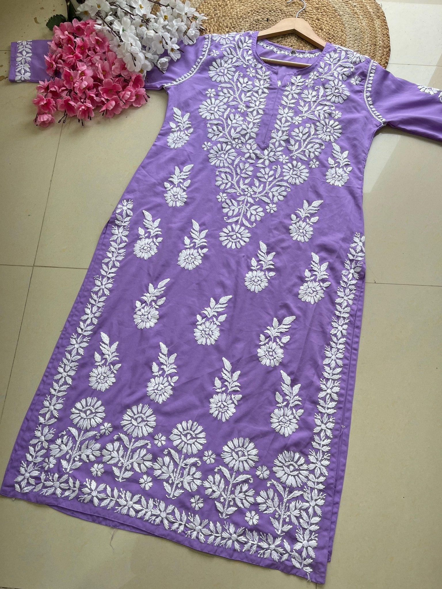 Modal Crape Embroidery Kurta - chikankariofficial