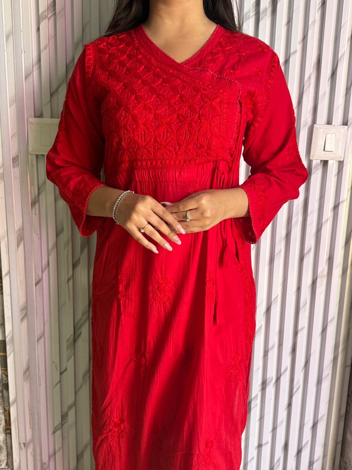 Mul Cotton Dyed Straight Angrakha with Dori - chikankariofficial