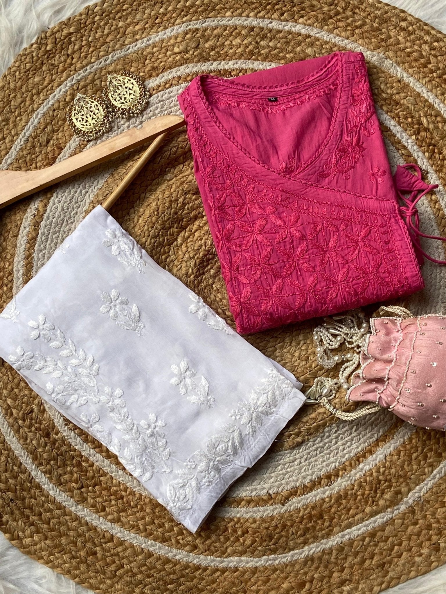 Mul Cotton Dyed Straight Angrakha with Dori - chikankariofficial