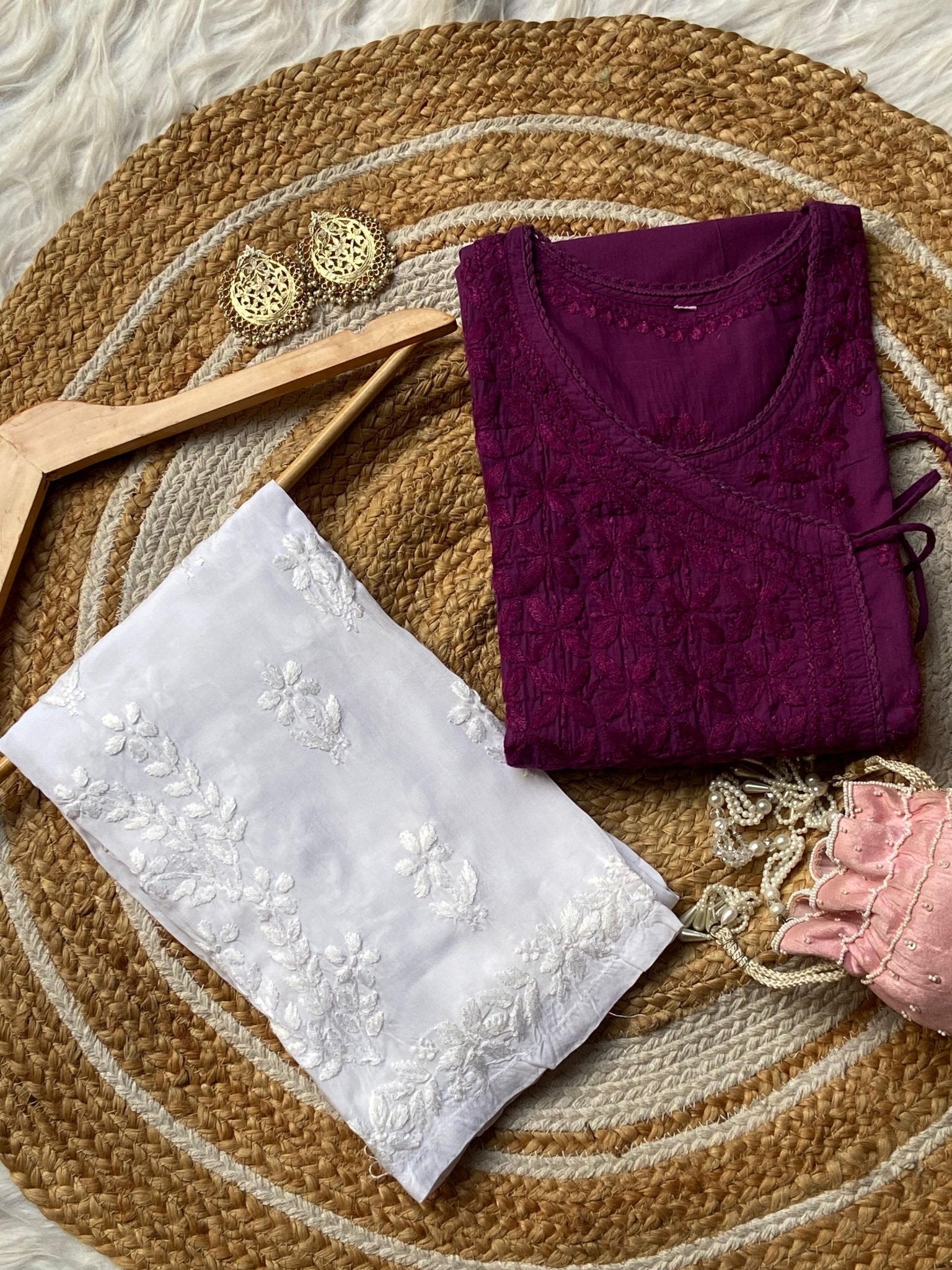 Mul Cotton Dyed Straight Angrakha with Dori - chikankariofficial