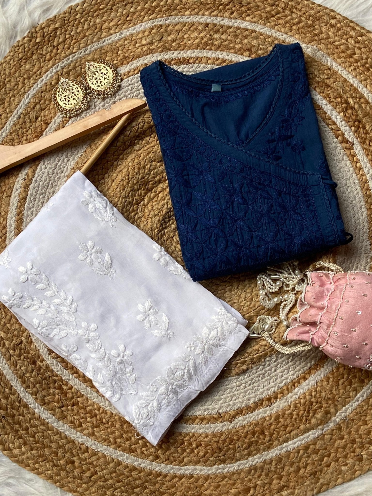 Mul Cotton Dyed Straight Angrakha with Dori - chikankariofficial