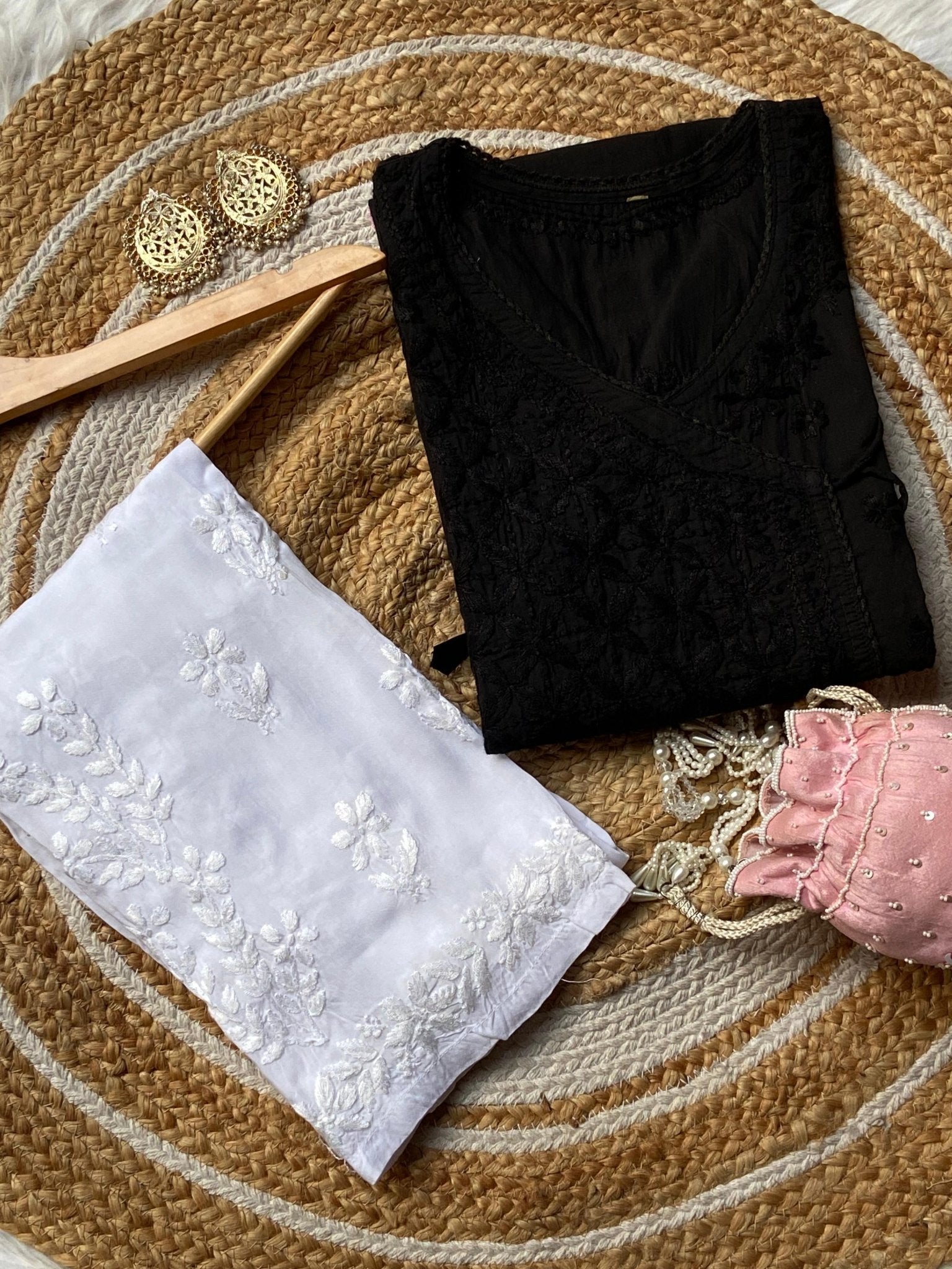 Mul Cotton Dyed Straight Angrakha with Dori - chikankariofficial