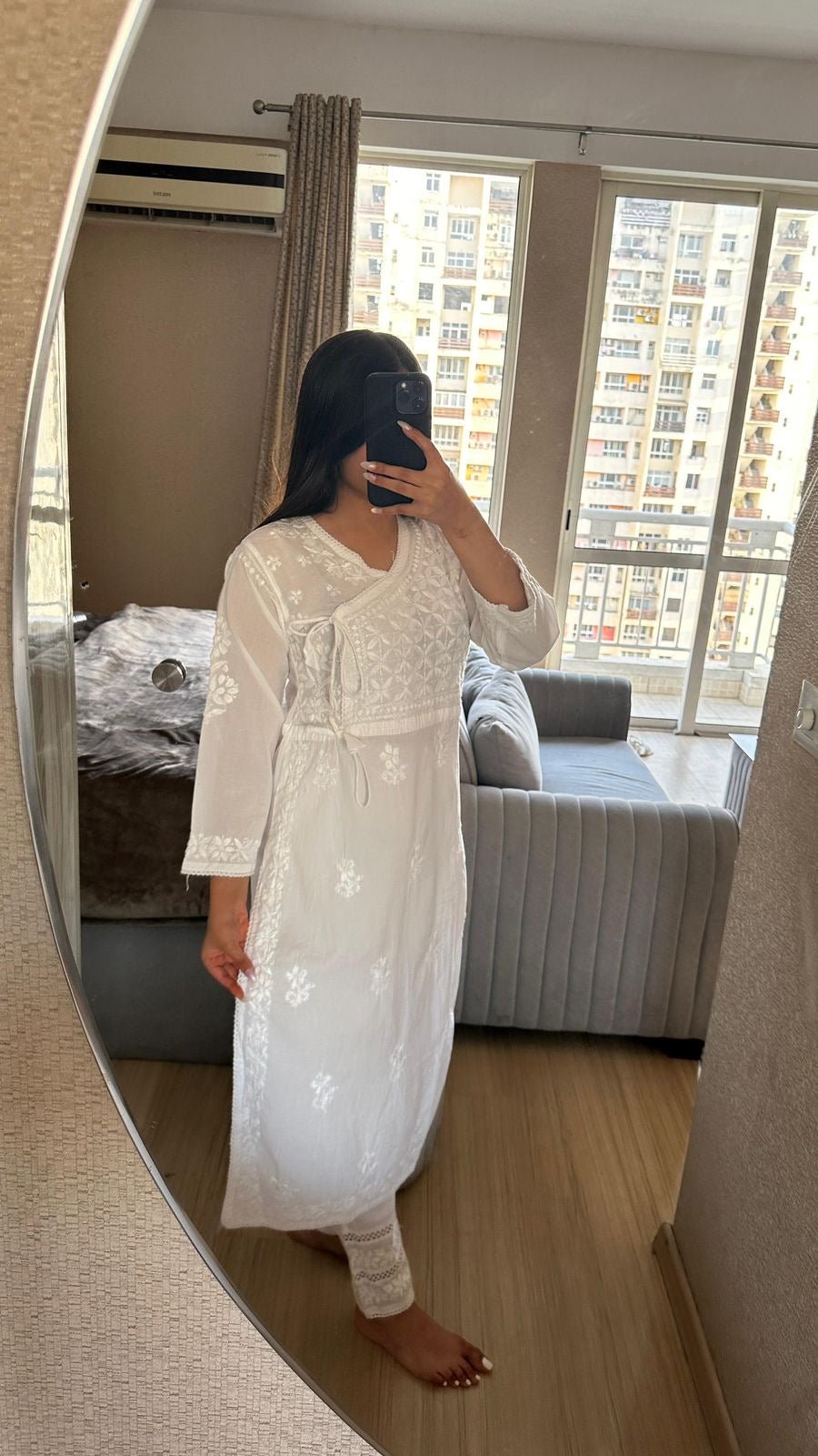 Mul Cotton Dyed Straight Angrakha with Dori - chikankariofficial