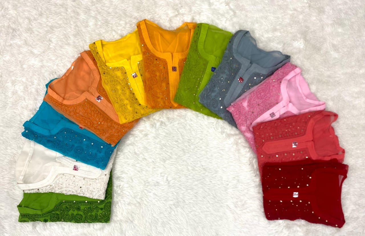 Muqaish work Chikankari Essential Kurtis with matching inner ( Alee Special ) - chikankariofficial