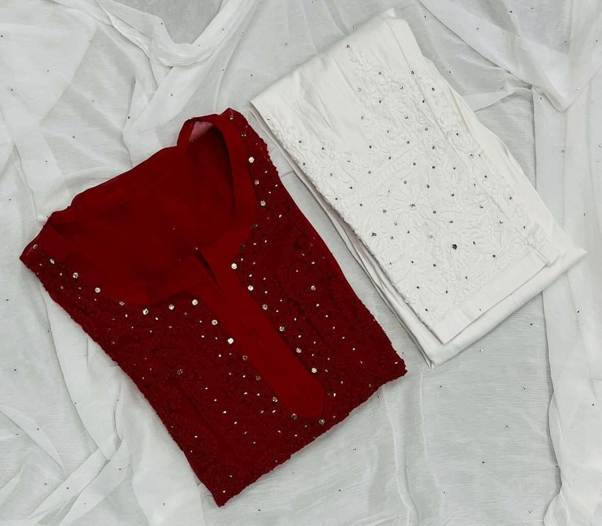 Muqaish work Chikankari Essential Kurtis with matching inner ( Alee Special ) - chikankariofficial