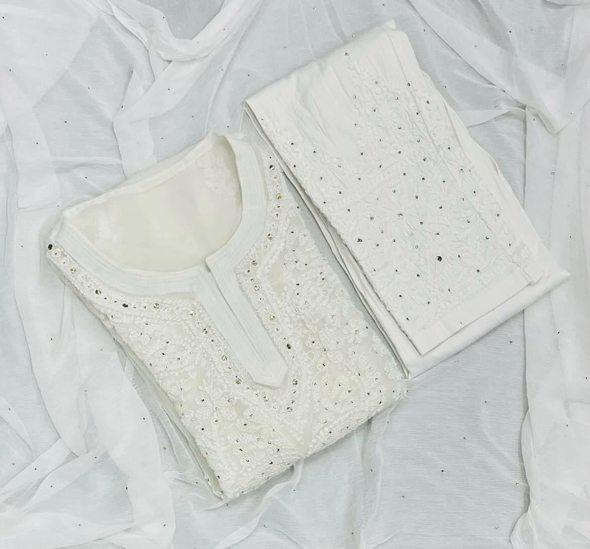 Muqaish work Chikankari Essential Kurtis with matching inner ( Alee Special ) - chikankariofficial