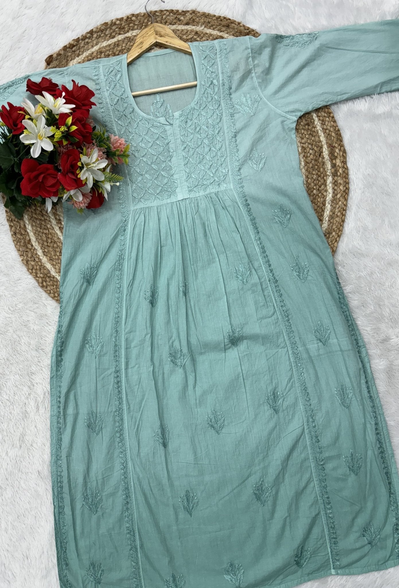 Nyra cut Cotton Dual shade kurti - chikankariofficial