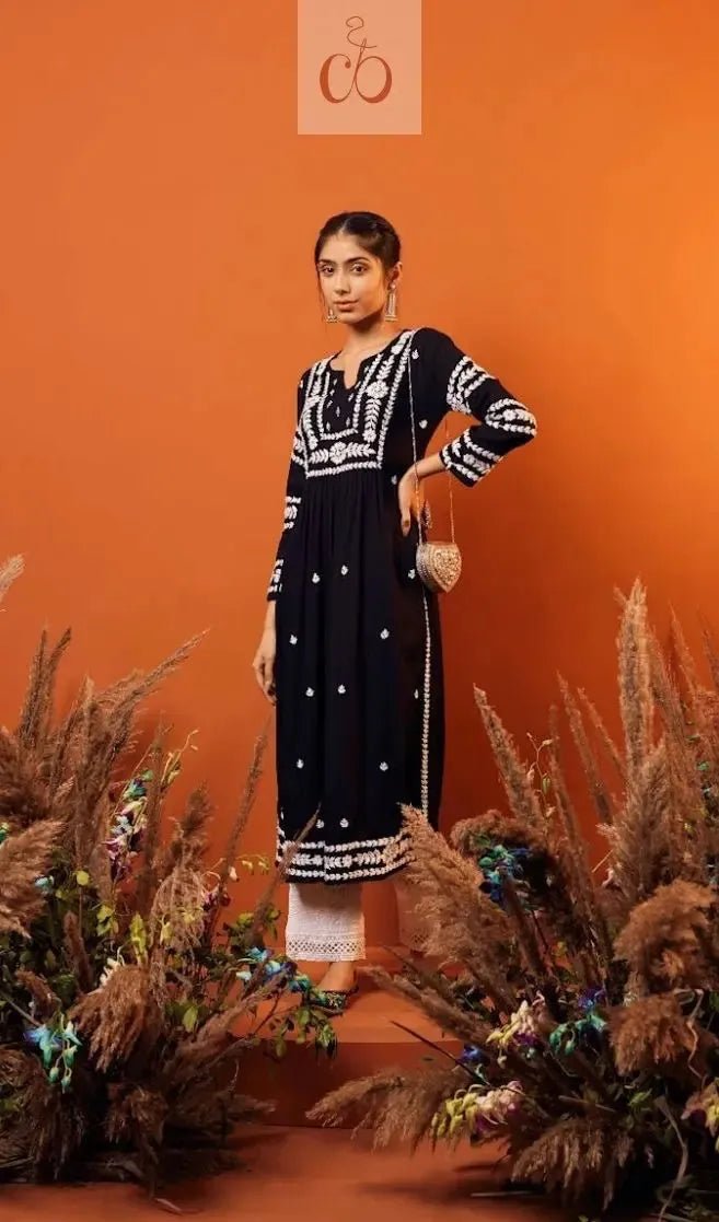 Nyra White With Black Thread Of Chikankari Combo With Pant ( Deepa & Swati Special ) - chikankariofficial