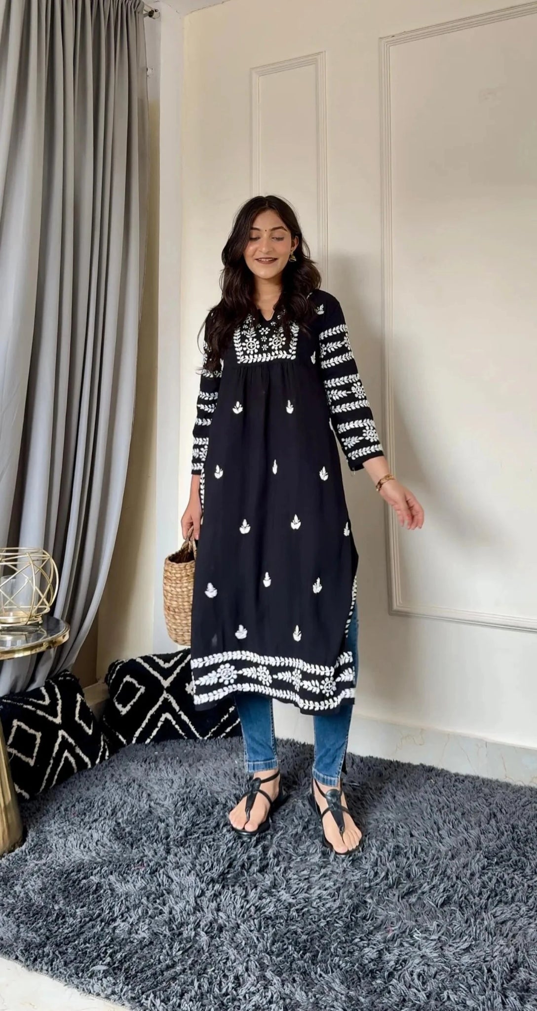 Nyra White With Black Thread Of Chikankari Combo With Pant ( Deepa & Swati Special ) - chikankariofficial