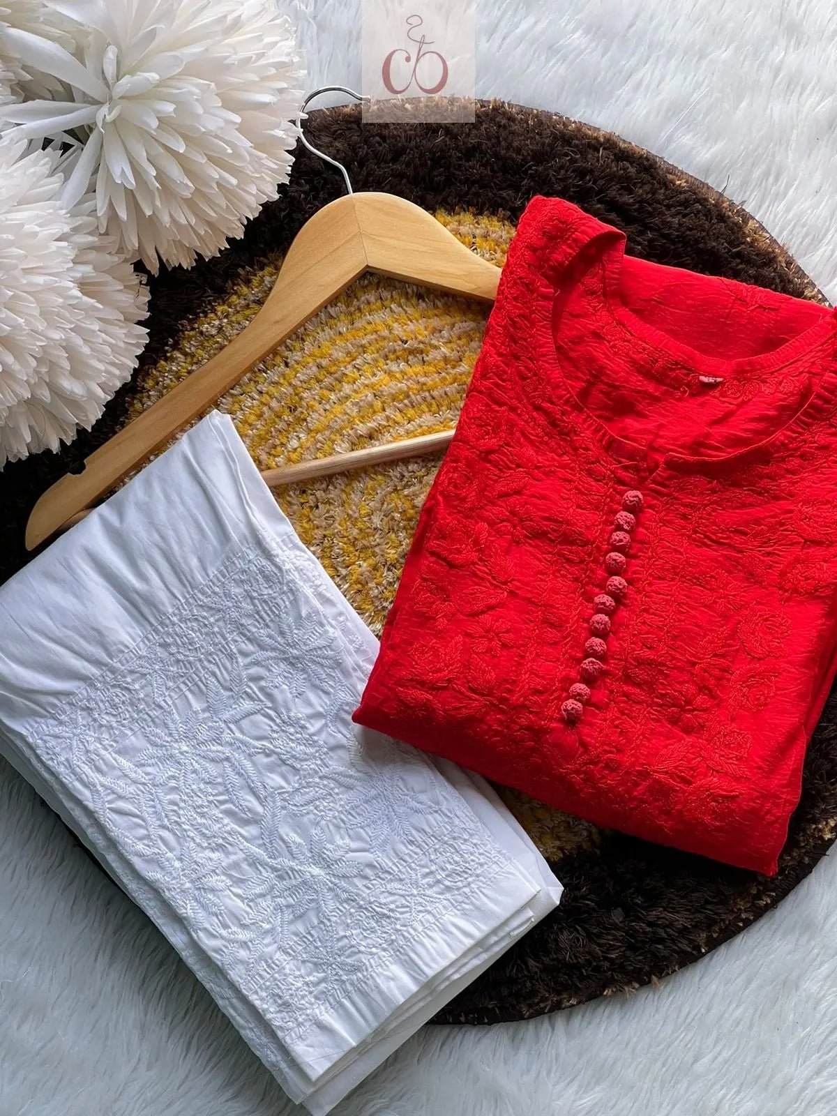 Premium Chanderi Rose Kurti - chikankariofficial