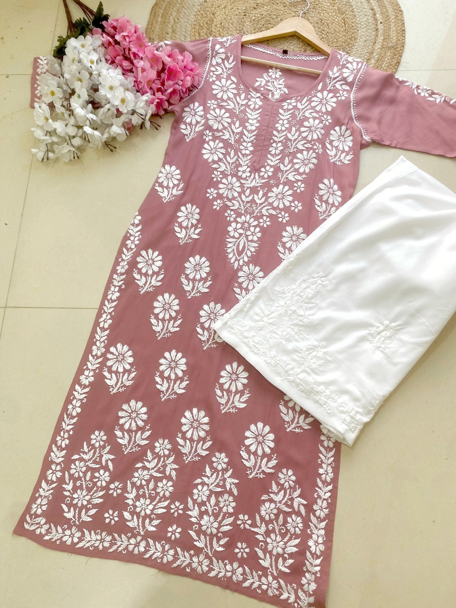 Premium modal Heavy Embroidery kurta - chikankariofficial